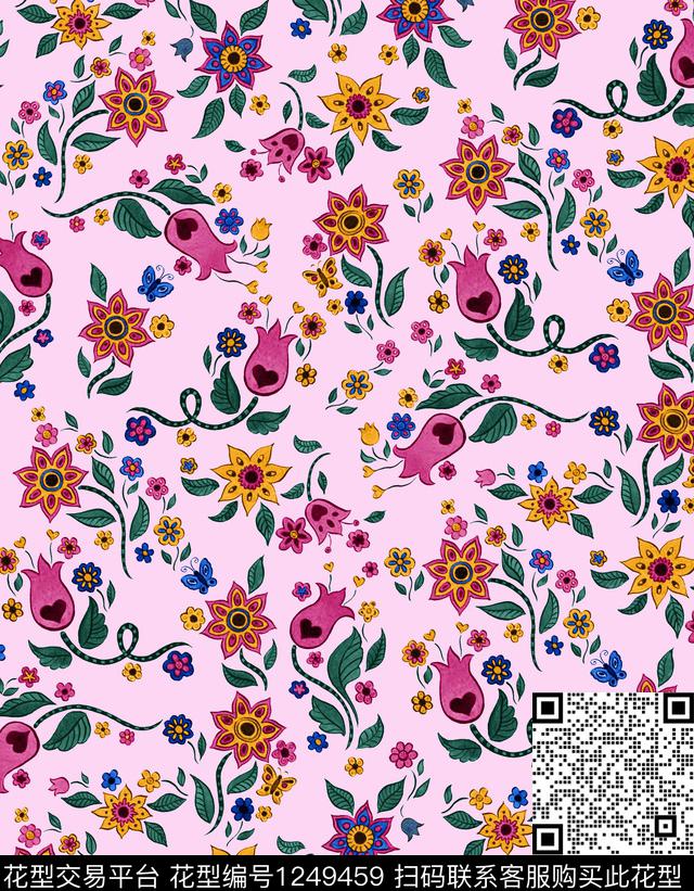 玫瑰花小碎花大牌风数码印花华亿平台下载（图片编号: 1249459） - 瓦栏（Walan）