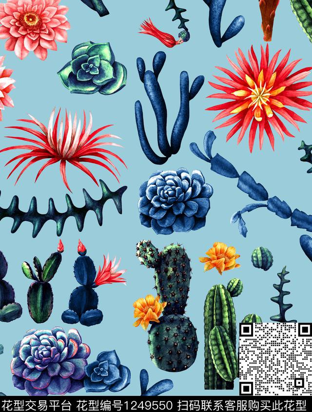 仙人掌热带华亿平台夏威夷风数码印花华亿平台下载（图片编号: 1249550） - 瓦栏（Walan）
