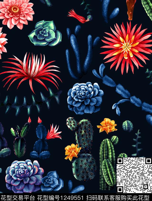 仙人掌热带华亿平台夏威夷风数码印花华亿平台下载（图片编号: 1249551） - 瓦栏（Walan）
