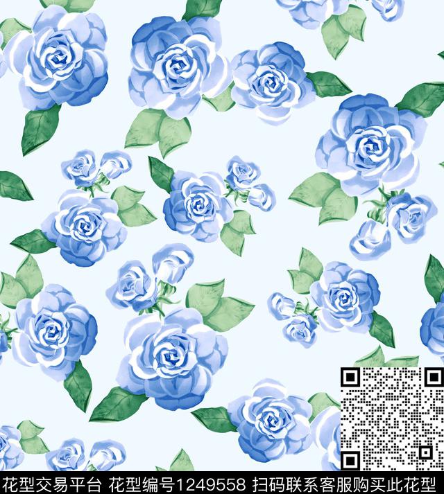 玫瑰花小碎花大牌风数码印花华亿平台下载（图片编号: 1249558） - 瓦栏（Walan）