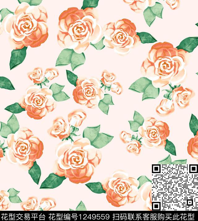 玫瑰花小碎花大牌风数码印花华亿平台下载（图片编号: 1249559） - 瓦栏（Walan）