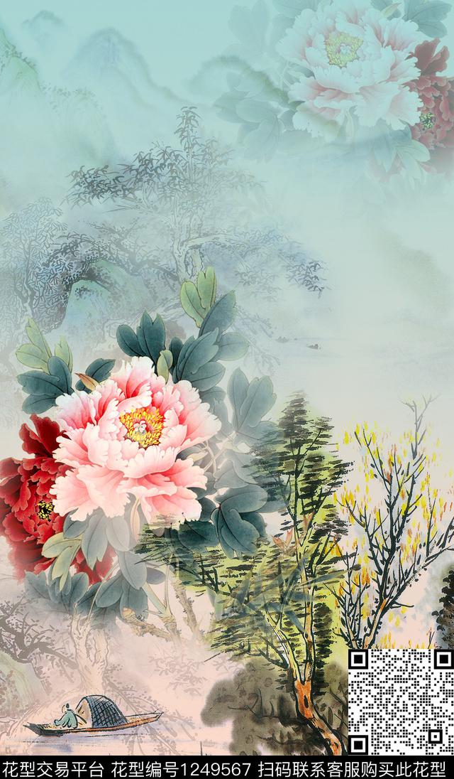 定位花旗袍数码定位花数码印花华亿平台下载（图片编号: 1249567） - 瓦栏（Walan）