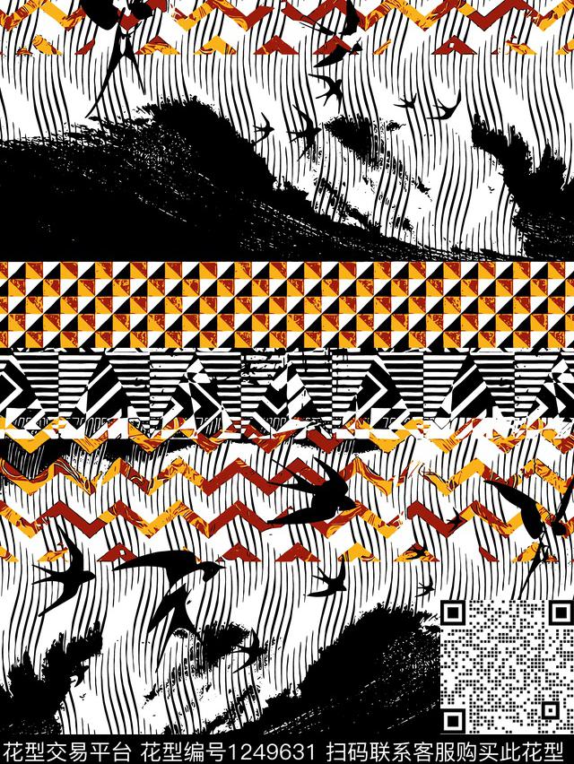 潮牌几何抽象传统印花华亿平台下载（图片编号: 1249631） - 瓦栏（Walan）