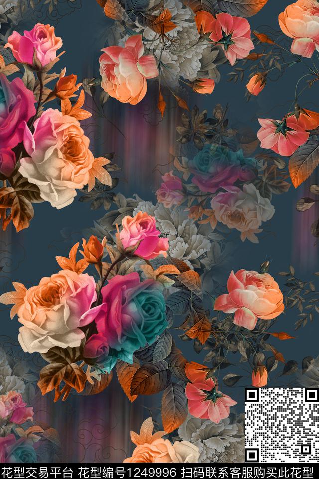 花卉女装中国风数码印花华亿平台下载（图片编号: 1249996） - 瓦栏（Walan）