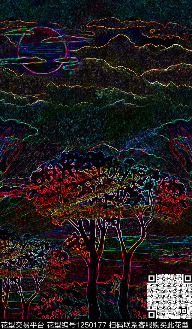 大牌风风景景观线条画数码印花华亿平台下载（图片编号: 1250177） - 瓦栏（Walan）