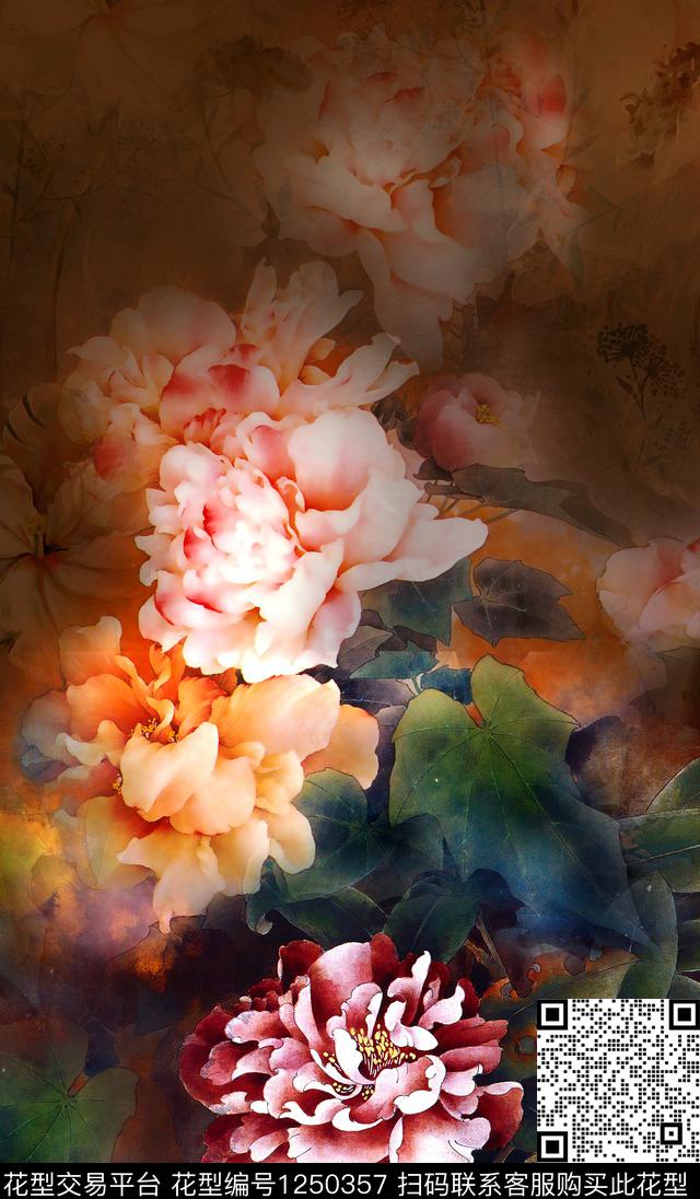 花卉数码定位花旗袍数码印花华亿平台下载（图片编号: 1250357） - 瓦栏（Walan）