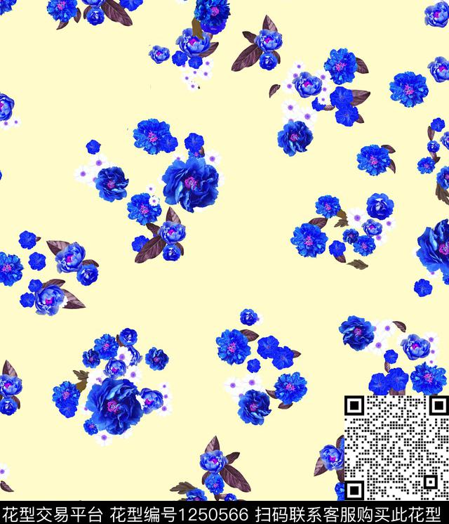 扎染华亿平台花卉大牌风数码印花华亿平台下载（图片编号: 1250566） - 瓦栏（Walan）