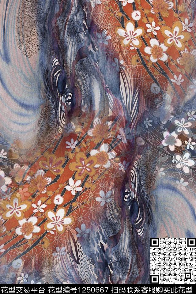 大牌风香云纱中国风数码印花华亿平台下载（图片编号: 1250667） - 瓦栏（Walan）