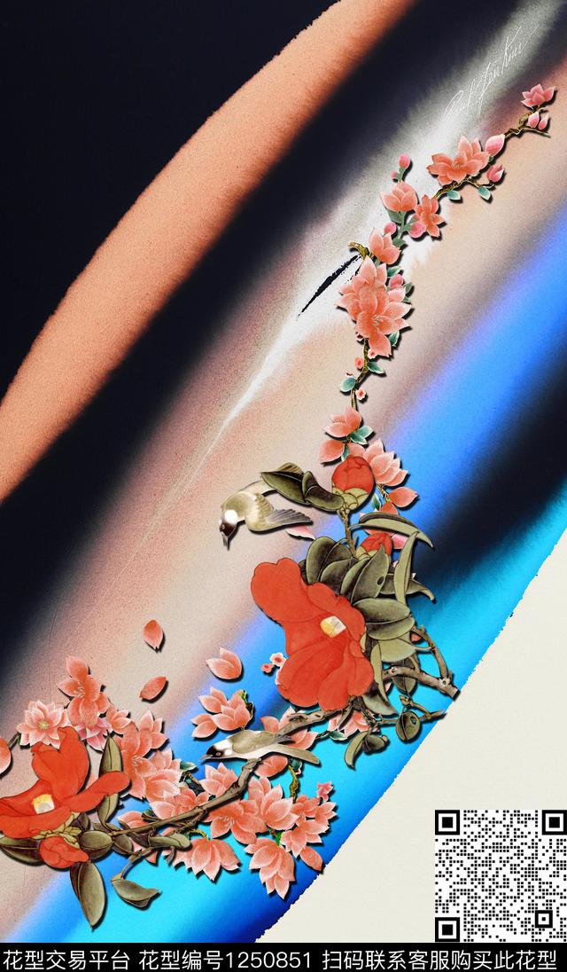 素雅渐变定位花数码印花华亿平台下载（图片编号: 1250851） - 瓦栏（Walan）