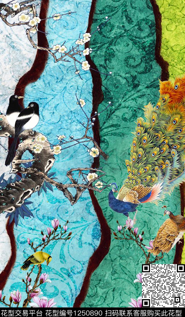 素雅渐变定位花数码印花华亿平台下载（图片编号: 1250890） - 瓦栏（Walan）