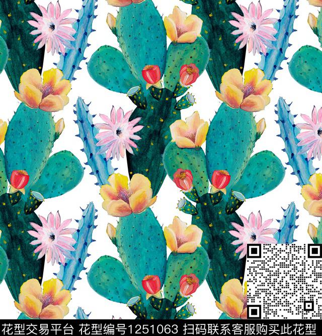 火烈鸟仙人掌棕榈树数码印花华亿平台下载（图片编号: 1251063） - 瓦栏（Walan）