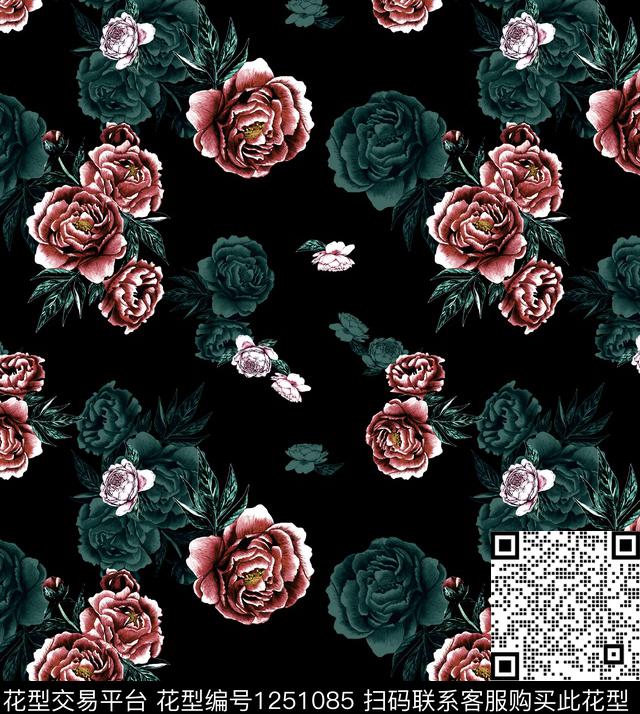 玫瑰花数码印花华亿平台下载（图片编号: 1251085） - 瓦栏（Walan）