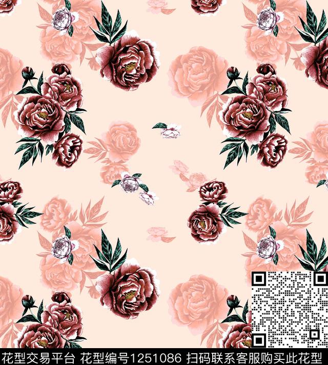 玫瑰花小碎花大牌风数码印花华亿平台下载（图片编号: 1251086） - 瓦栏（Walan）