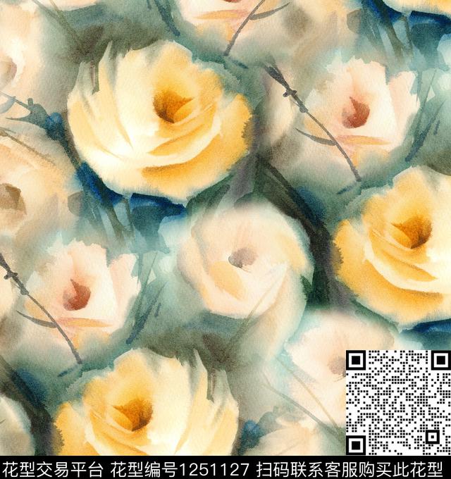 玉兰花玫瑰花painting数码印花华亿平台下载（图片编号: 1251127） - 瓦栏（Walan）