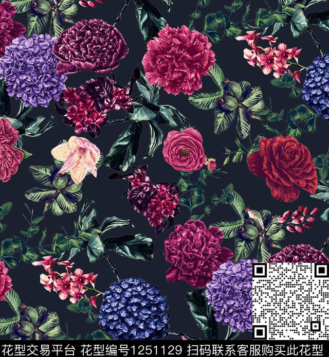 玫瑰花小碎花大牌风数码印花华亿平台下载（图片编号: 1251129） - 瓦栏（Walan）