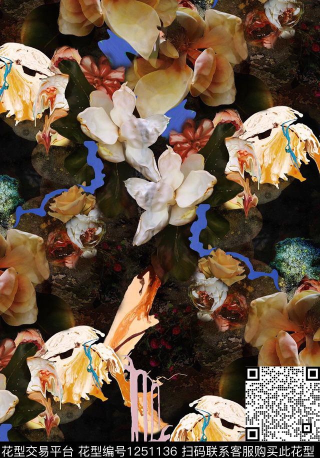 笔触流体画watrtcolor数码印花华亿平台下载（图片编号: 1251136） - 瓦栏（Walan）