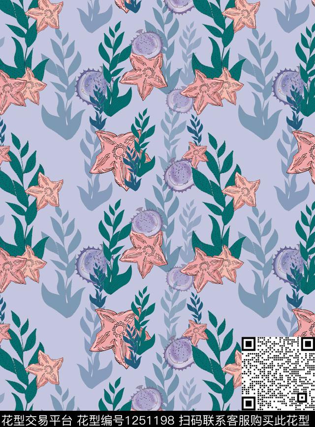 海洋绿植树叶大牌风数码印花华亿平台下载（图片编号: 1251198） - 瓦栏（Walan）