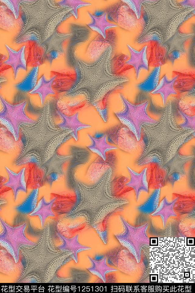 海底宝藏热带海滨度假迷彩图案数码印花华亿平台下载（图片编号: 1251301） - 瓦栏（Walan）