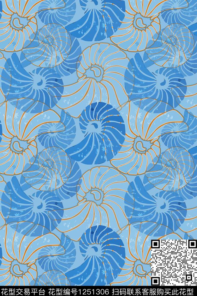 海底宝藏海螺热带海滨度假数码印花华亿平台下载（图片编号: 1251306） - 瓦栏（Walan）