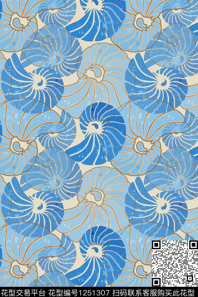 海底宝藏海螺热带海滨度假数码印花华亿平台下载（图片编号: 1251307） - 瓦栏（Walan）