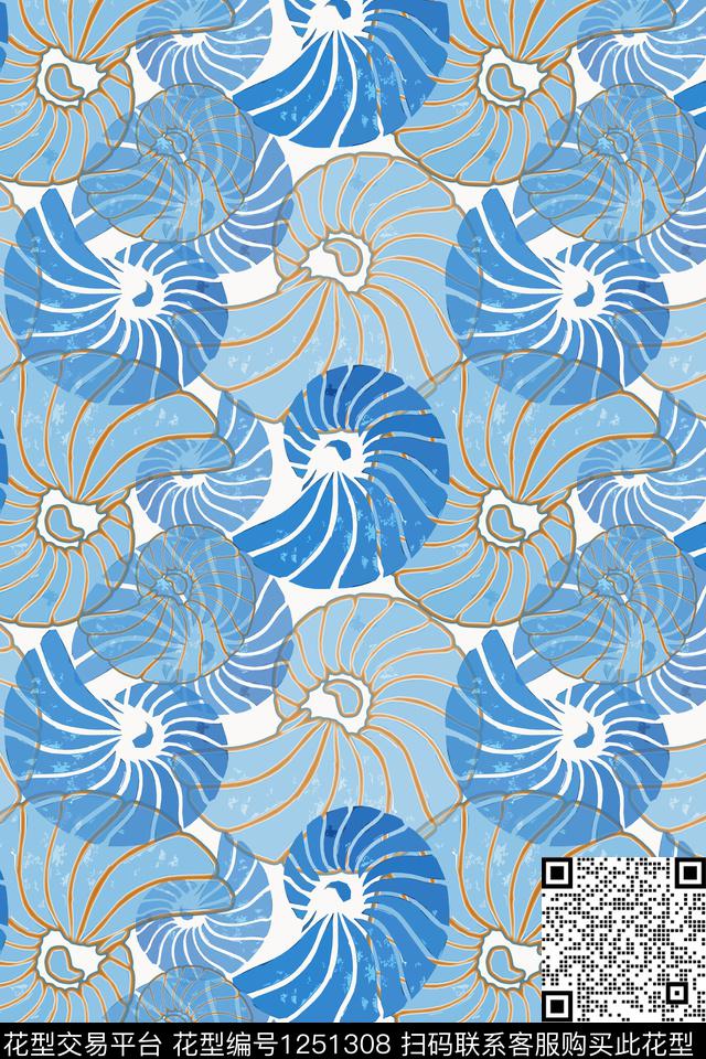 海底宝藏海螺热带海滨度假数码印花华亿平台下载（图片编号: 1251308） - 瓦栏（Walan）