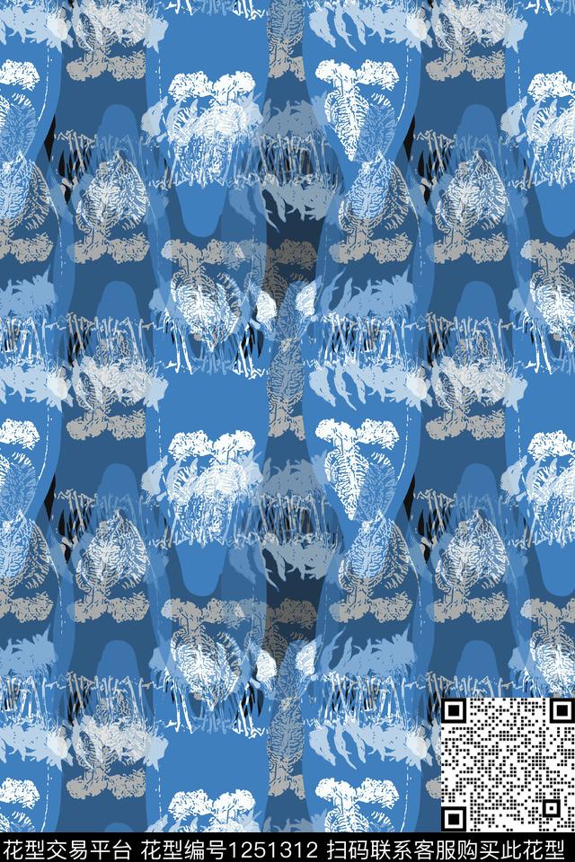 抽象花卉热带海滨度假抽象数码印花华亿平台下载（图片编号: 1251312） - 瓦栏（Walan）