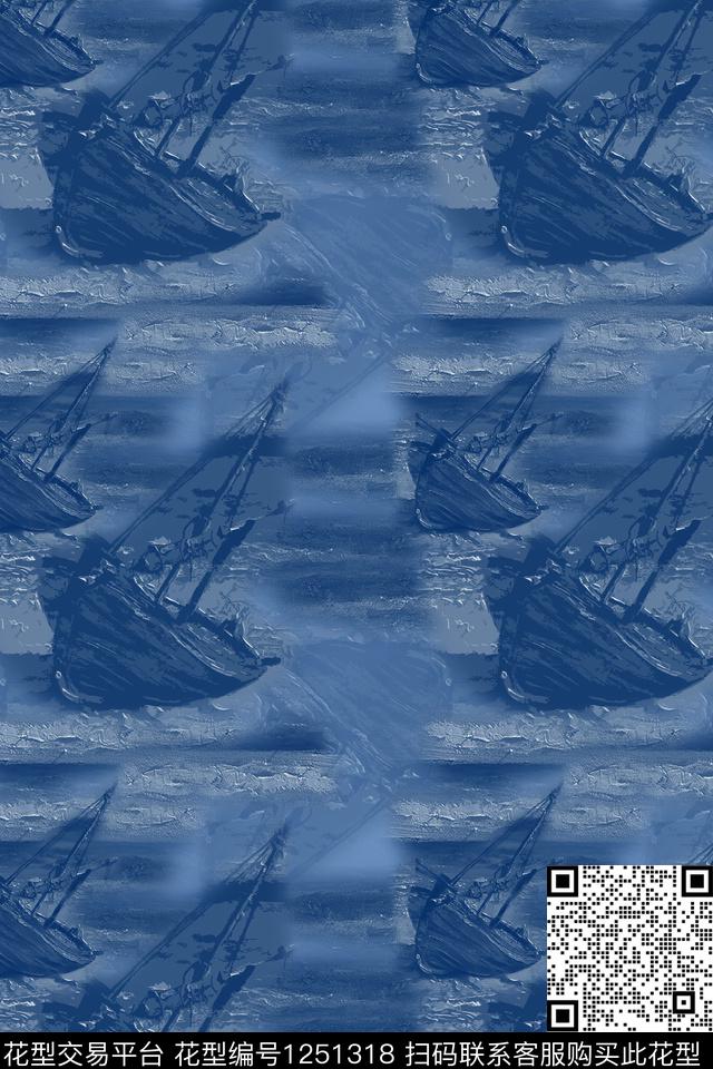 帆船热带海滨度假抽象数码印花华亿平台下载（图片编号: 1251318） - 瓦栏（Walan）