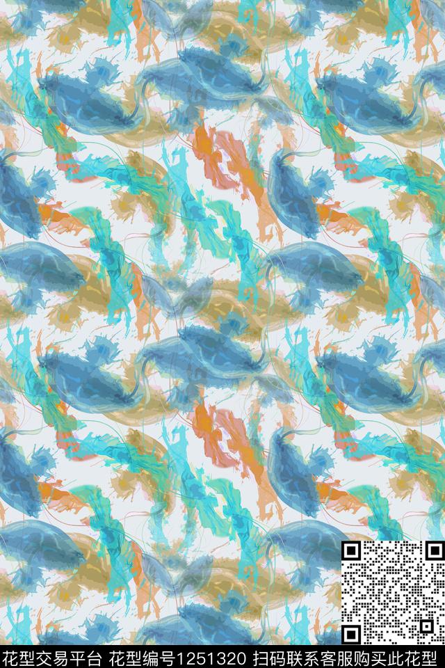 抽象花卉海底宝藏抽象数码印花华亿平台下载（图片编号: 1251320） - 瓦栏（Walan）