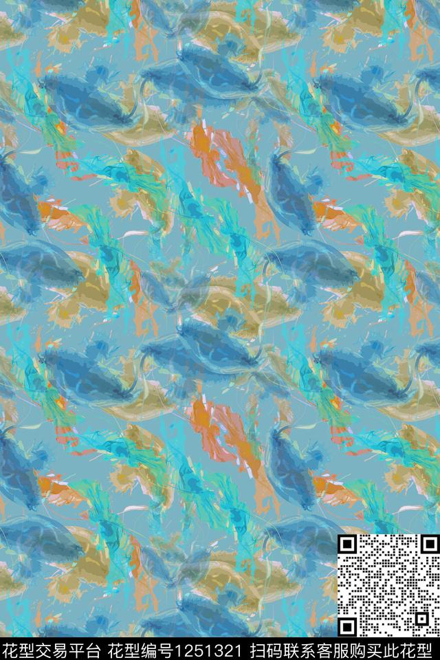 抽象花卉海底宝藏抽象数码印花华亿平台下载（图片编号: 1251321） - 瓦栏（Walan）