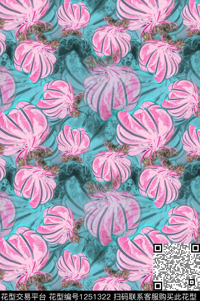 抽象抽象花卉海底宝藏数码印花华亿平台下载（图片编号: 1251322） - 瓦栏（Walan）