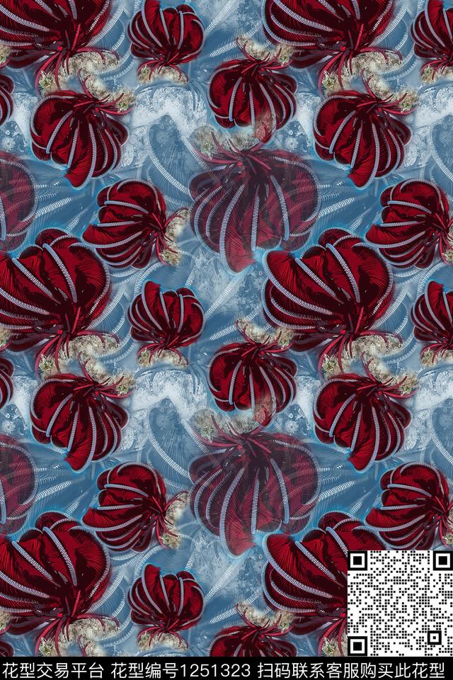 抽象抽象花卉海底宝藏数码印花华亿平台下载（图片编号: 1251323） - 瓦栏（Walan）