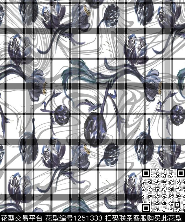 格子花卉底纹数码印花华亿平台下载（图片编号: 1251333） - 瓦栏（Walan）