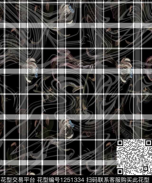 格子花卉底纹数码印花华亿平台下载（图片编号: 1251334） - 瓦栏（Walan）