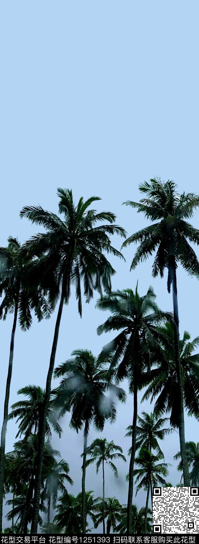 棕榈树夏威夷风大牌风数码印花华亿平台下载（图片编号: 1251393） - 瓦栏（Walan）