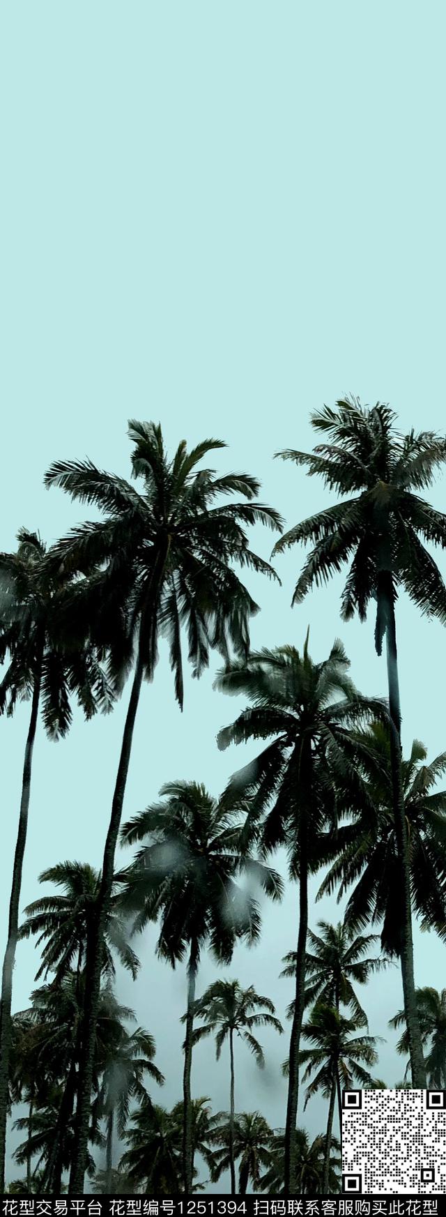 棕榈树夏威夷风大牌风数码印花华亿平台下载（图片编号: 1251394） - 瓦栏（Walan）