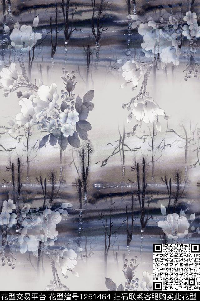 水墨风中国风珍珠雪纺华亿平台数码印花华亿平台下载（图片编号: 1251464） - 瓦栏（Walan）