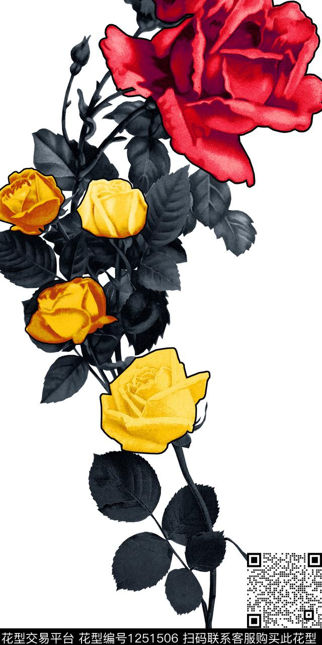 大牌风玫瑰花rose数码印花华亿平台下载（图片编号: 1251506） - 瓦栏（Walan）