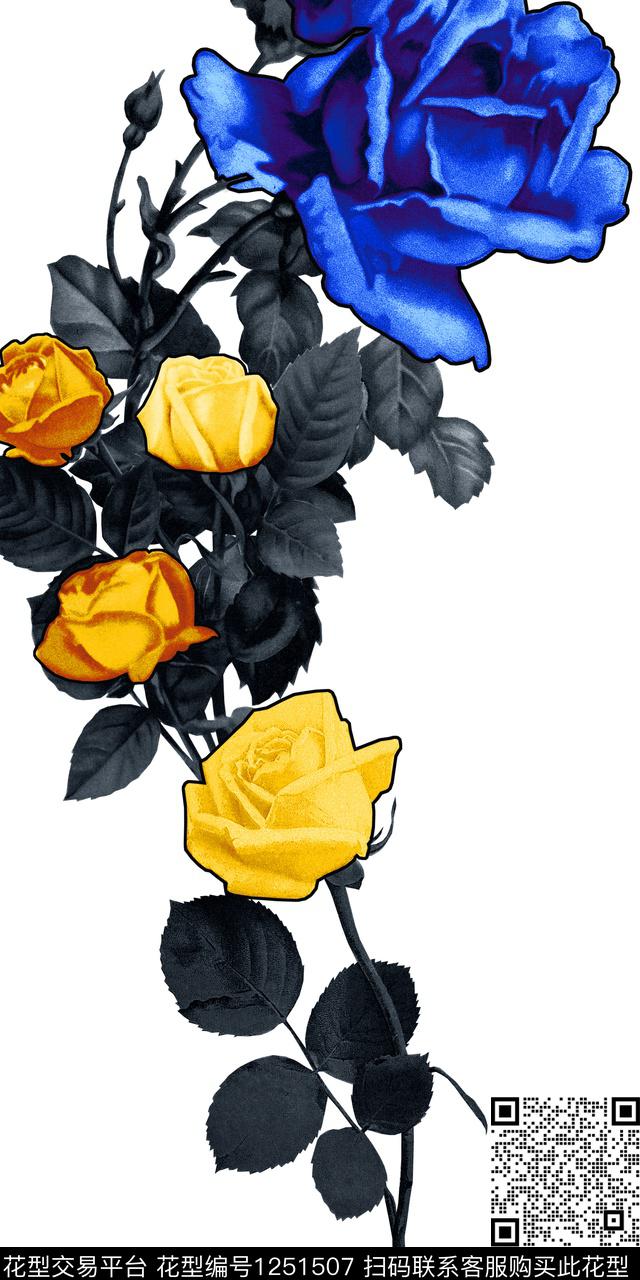 大牌风玫瑰花rose数码印花华亿平台下载（图片编号: 1251507） - 瓦栏（Walan）