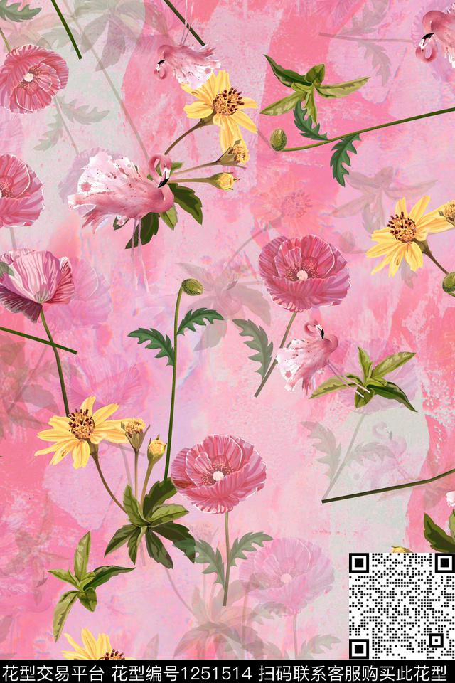 花卉电脑合成底纹花数码印花华亿平台下载（图片编号: 1251514） - 瓦栏（Walan）