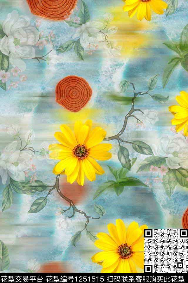 花卉电脑合成底纹花数码印花华亿平台下载（图片编号: 1251515） - 瓦栏（Walan）