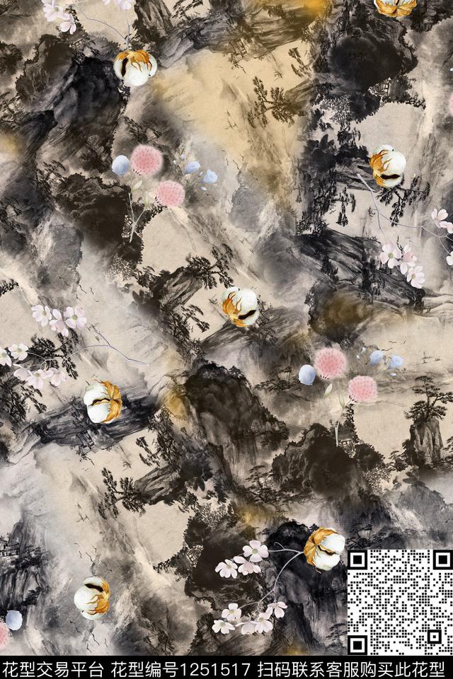 花卉电脑合成底纹花数码印花华亿平台下载（图片编号: 1251517） - 瓦栏（Walan）