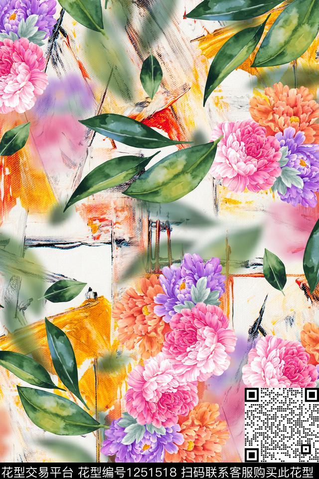 花卉电脑合成底纹花数码印花华亿平台下载（图片编号: 1251518） - 瓦栏（Walan）