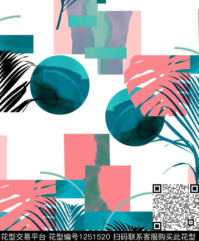 几何男装热带华亿平台龟背竹数码印花华亿平台下载（图片编号: 1251520） - 瓦栏（Walan）