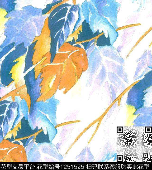 水彩花卉字母枫叶数码印花华亿平台下载（图片编号: 1251525） - 瓦栏（Walan）