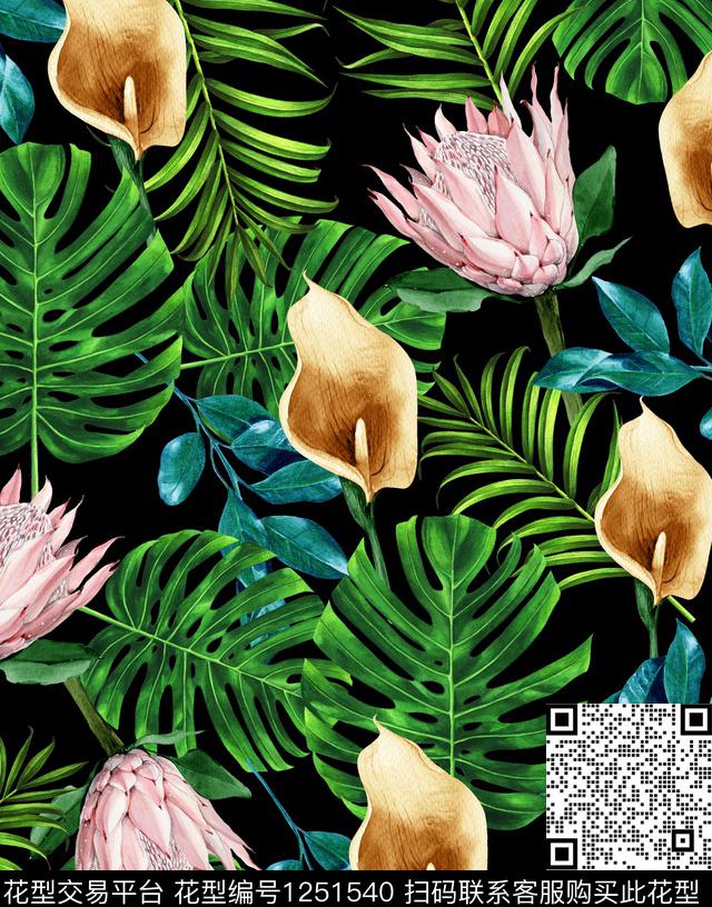 棕榈树绿植树叶热带华亿平台数码印花华亿平台下载（图片编号: 1251540） - 瓦栏（Walan）