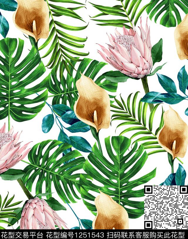 棕榈树绿植树叶热带华亿平台数码印花华亿平台下载（图片编号: 1251543） - 瓦栏（Walan）