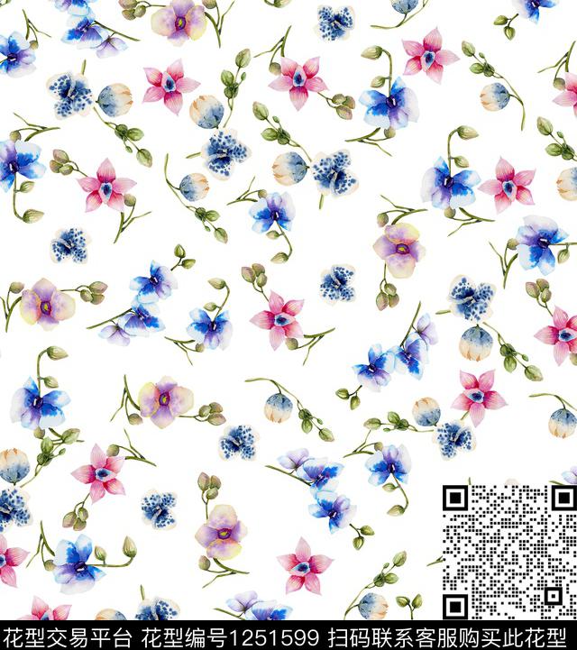 小碎花蓝莓watercolor数码印花华亿平台下载（图片编号: 1251599） - 瓦栏（Walan）