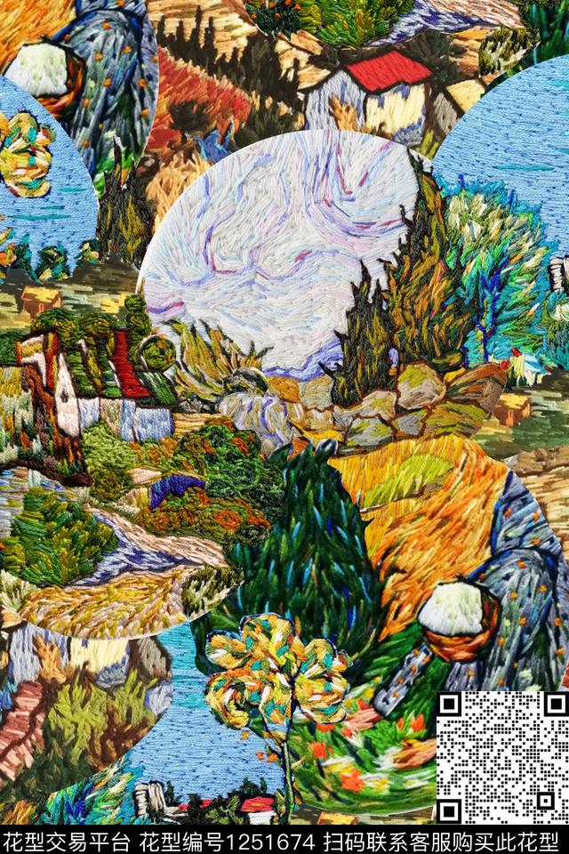 抽象绣花华亿平台混合拼接数码印花华亿平台下载（图片编号: 1251674） - 瓦栏（Walan）