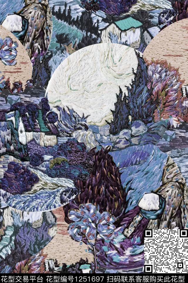 抽象绣花华亿平台混合拼接数码印花华亿平台下载（图片编号: 1251697） - 瓦栏（Walan）
