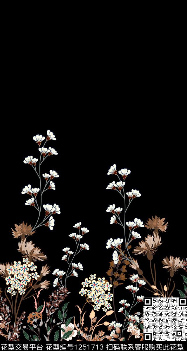 传统单边定位花小碎花花鸟传统印花华亿平台下载（图片编号: 1251713） - 瓦栏（Walan）